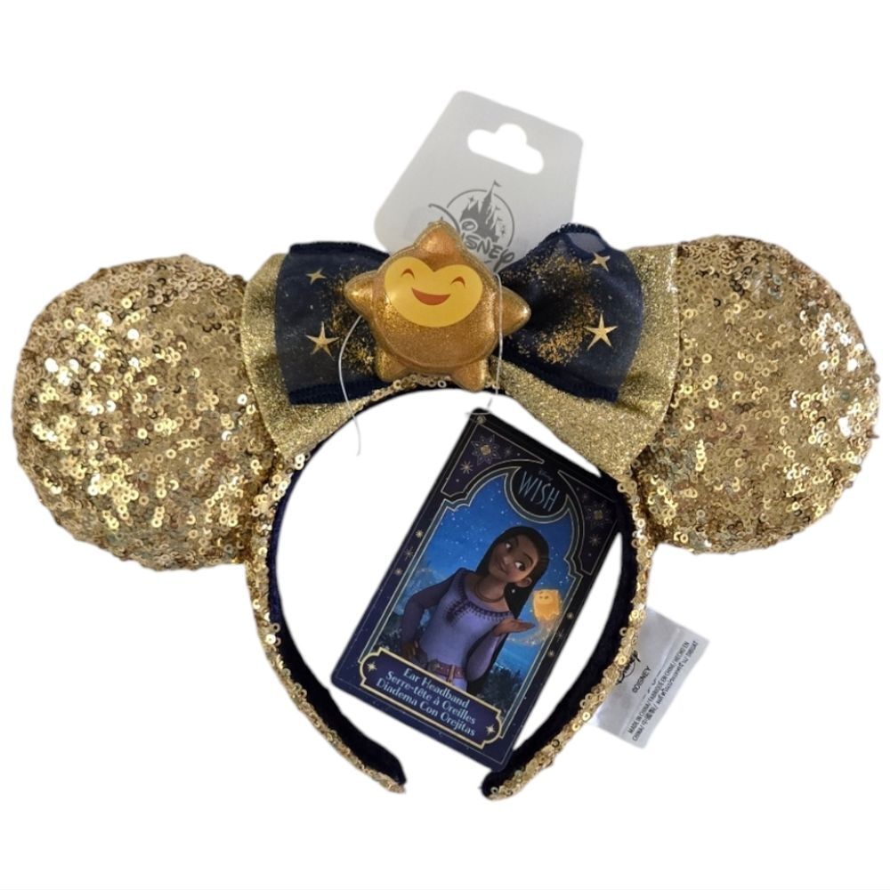 Disney Parks Wish Minnie Mouse Ears Headband Gold Sequined Star NWT Adult Youth - Picture 2 of 9